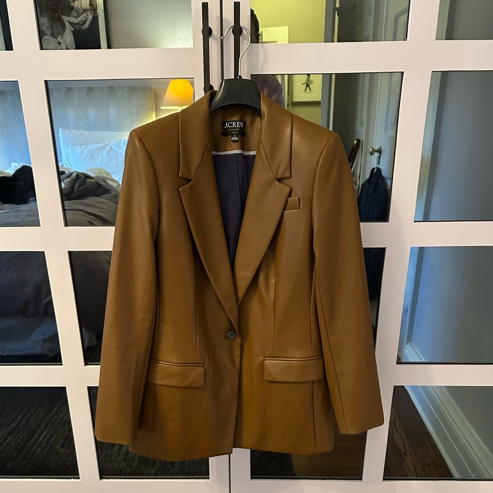 Pristine condition vegan leather J. Crew Blazer in a beautiful brown color.